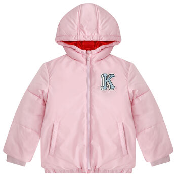 Girls Pink Varsity Tiger Logo Puffer Jacket